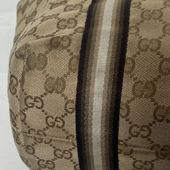 GUCCI Sherry Line Auth GG Pattern Gold Beige Canvas Leather Shoulder Tote Bag - Picture 9 of 16